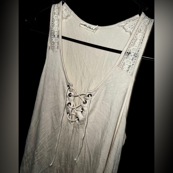 Beige/Cream Flowy (Front-Tie) Tilly’s Tank Top - Picture 3 of 4